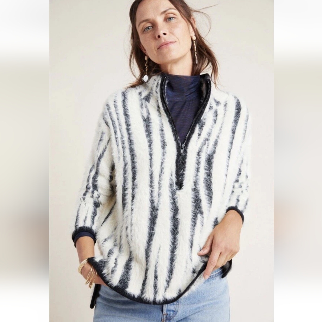 Anthropologie Cindy Half Zip Pullover In Zebra Size Small